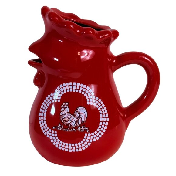 TempTations Red Ceramic Rooster Pitcher Jug VTG Farmhouse Creamer Gravy Syrup - Picture 2 of 13